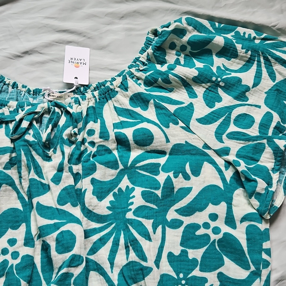 NWT Marine Layer Teal Floral Blouse, Size XL - Picture 4 of 9